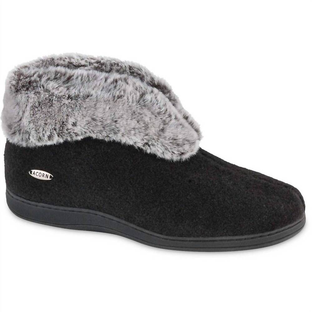 NEW ACORN women's chinchilla slipper bootie in black